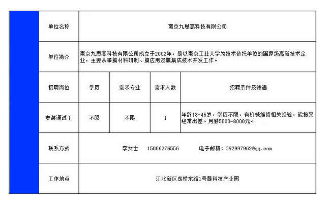 南京九思高科技有限公司招聘